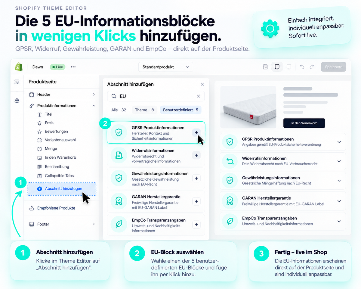 NEU: Shopfiy Blocks zur Erfüllung von EU-Vorgaben - 5 Module wählbar