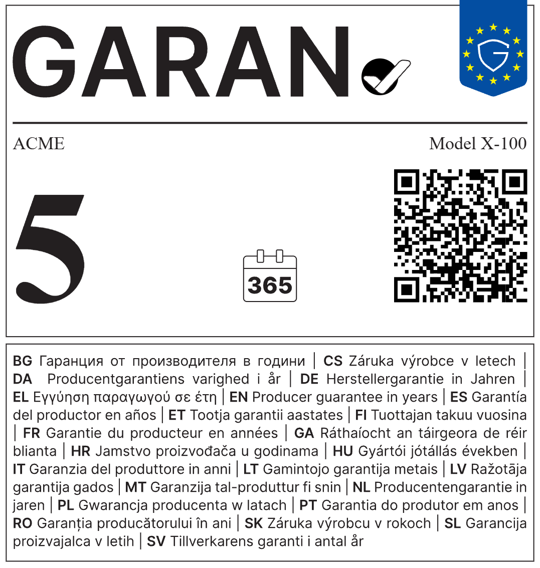 GARAN Herstellergarantie-Label